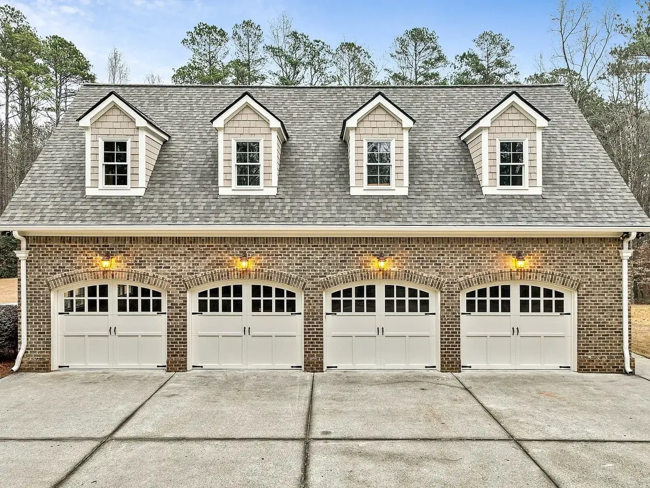 4-car garage exterior with dormers